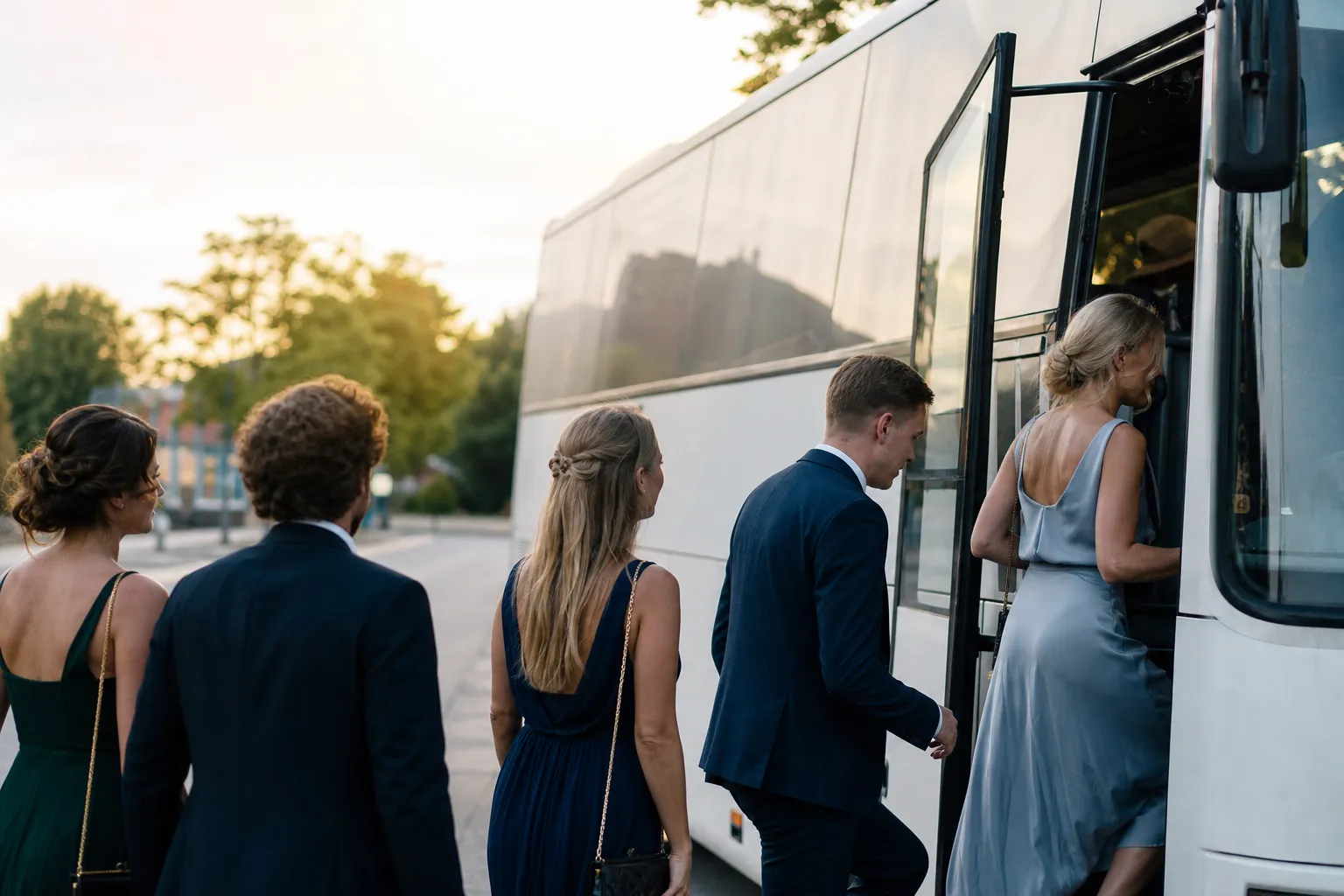 Redaktionell bild till guiden om hyra buss brollop
