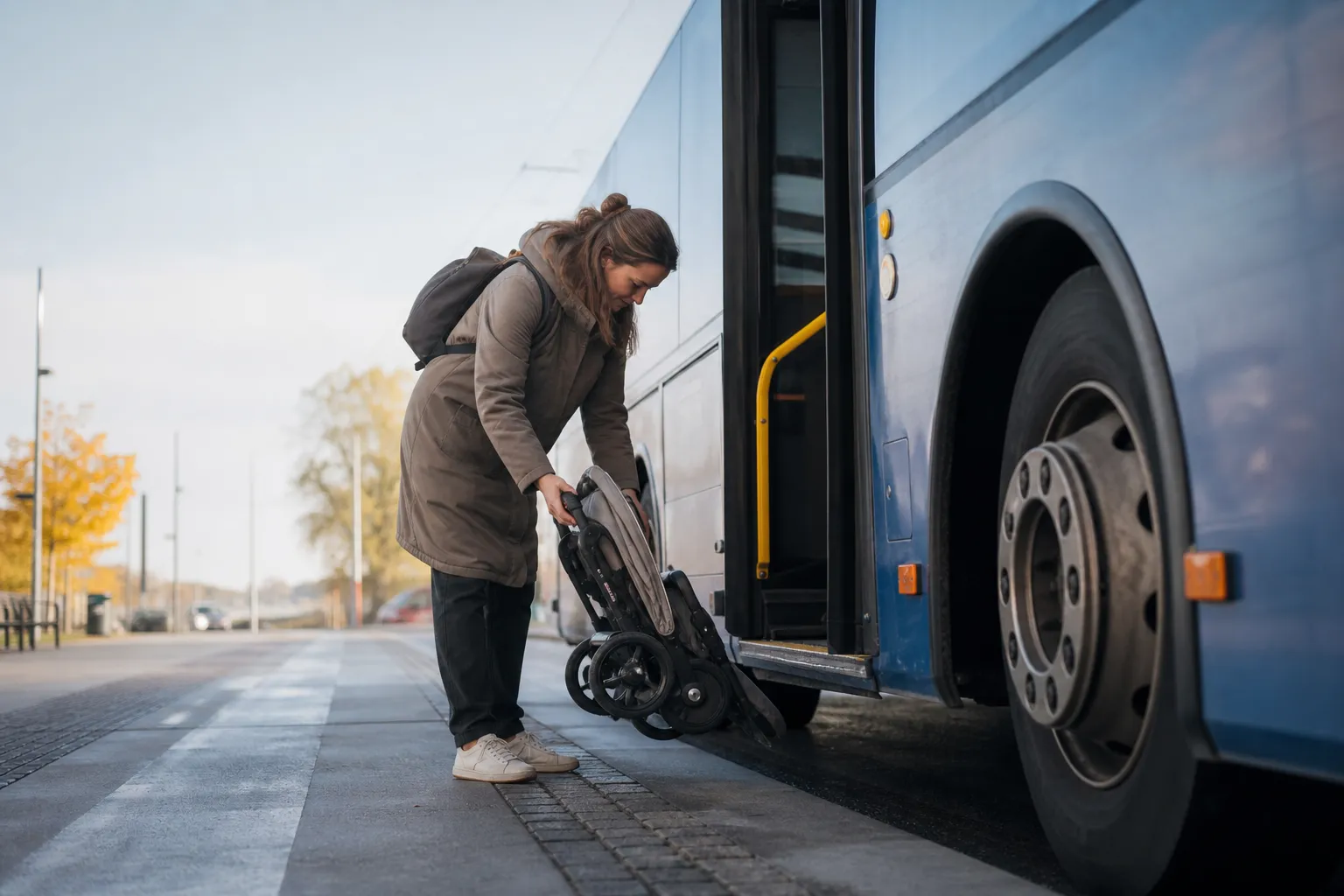 Redaktionell bild till guiden om barnvagn bilbarnstol buss
